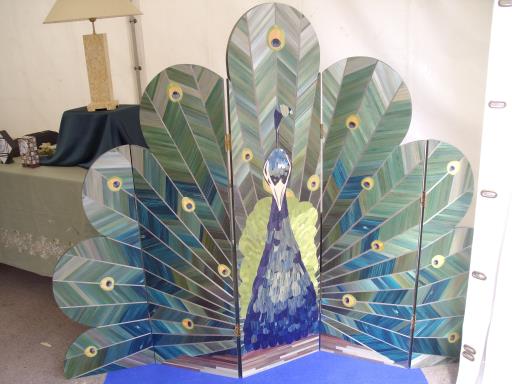 Paon décoration en marqueterie